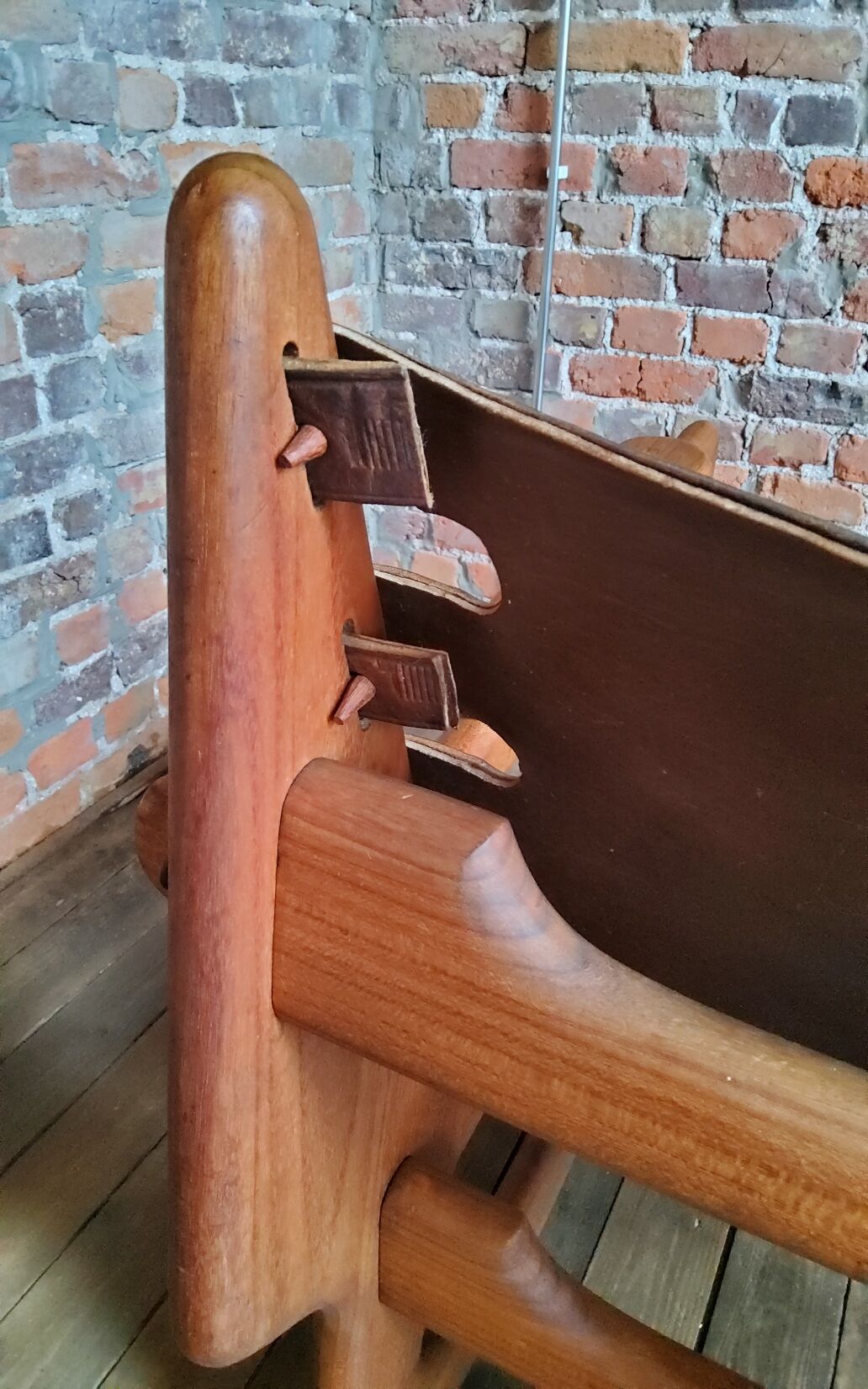 Vintage leather rocking chair by Angel Pazmino 1960