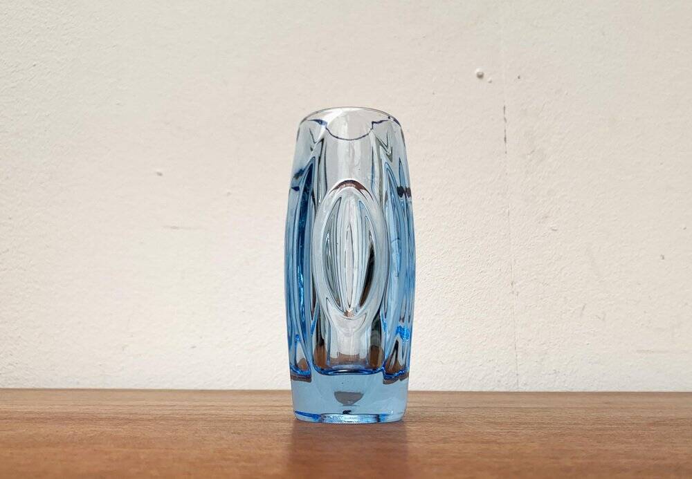 Blue glass vase model 914 mid-century by Rudolf Schröter for Rosice, 1950s