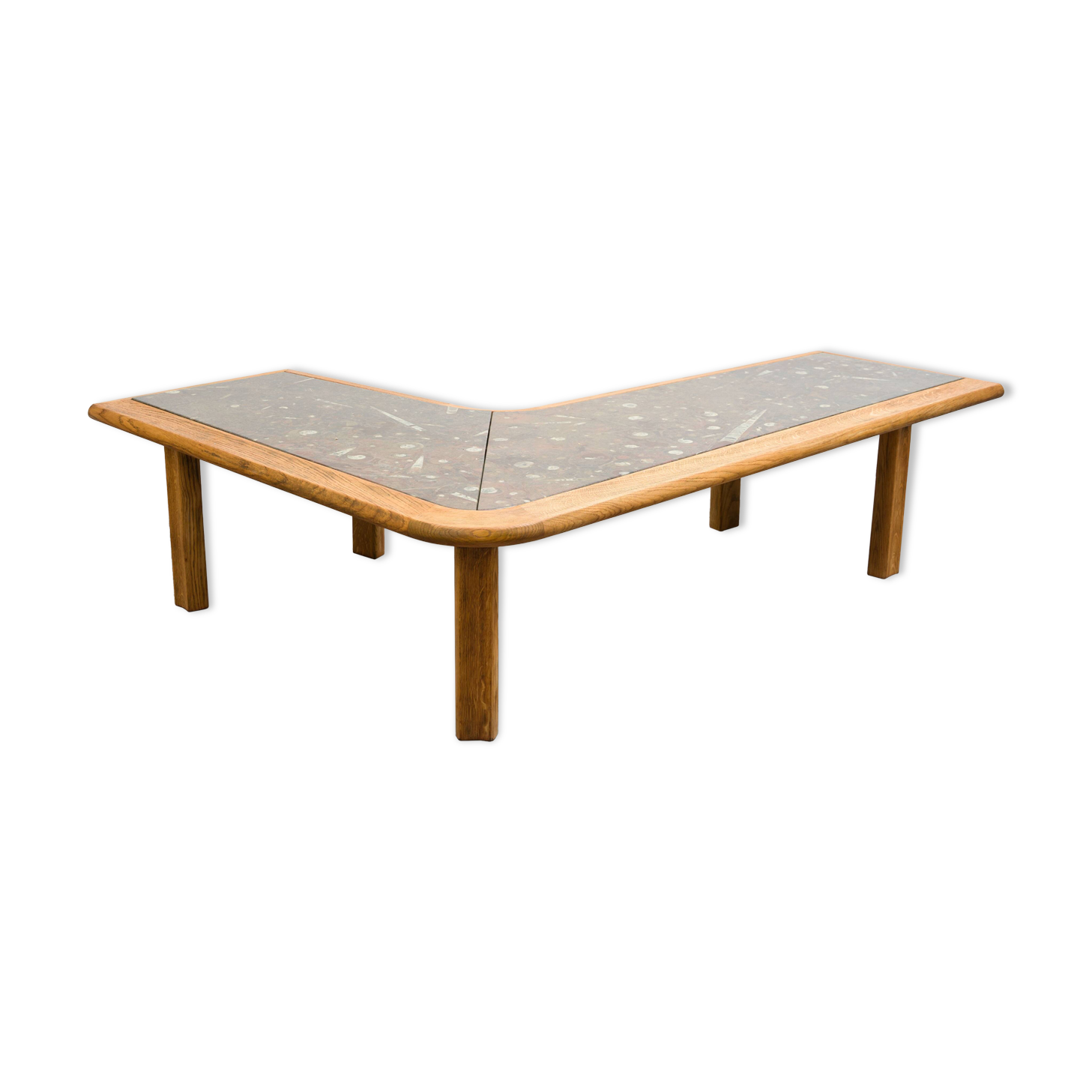 Boomerang coffee table, fossil marble, 70s