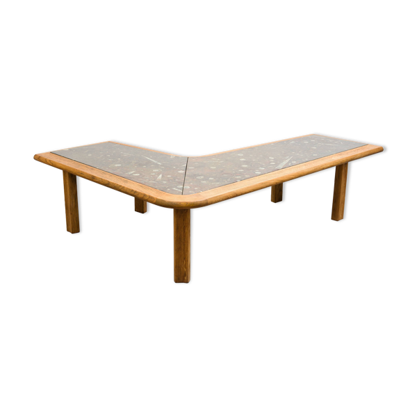 Table basse Boomerang, marbre fossile années 70