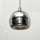 Suspended globe lamp in aluminium and glass in German Space style from the 1960s mid-century by Doria.