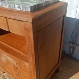 Antique bedside table in solid oak with a marble top.
