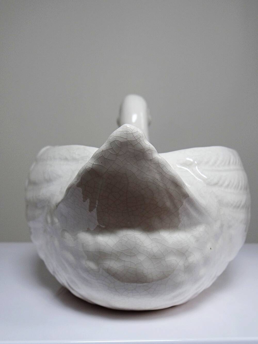 Cache pot/coupe canard en faïence craquelée beige vintage