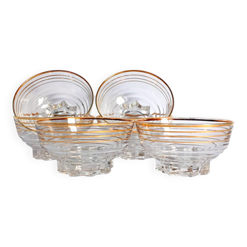 6 Art Deco champagne coupes from Verrerie de la Chapelle St Mesmin, 1930.