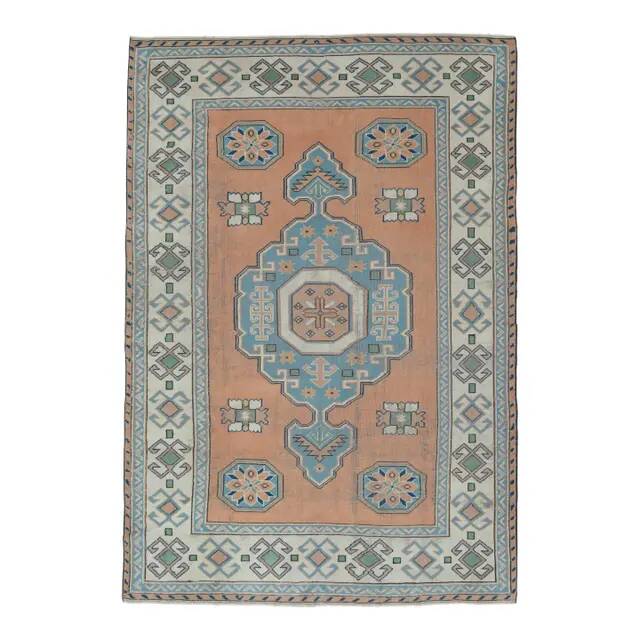 1970s Vintage Turkish Oushak Handmade Wool Cotton Orange  Area Rug 190x275