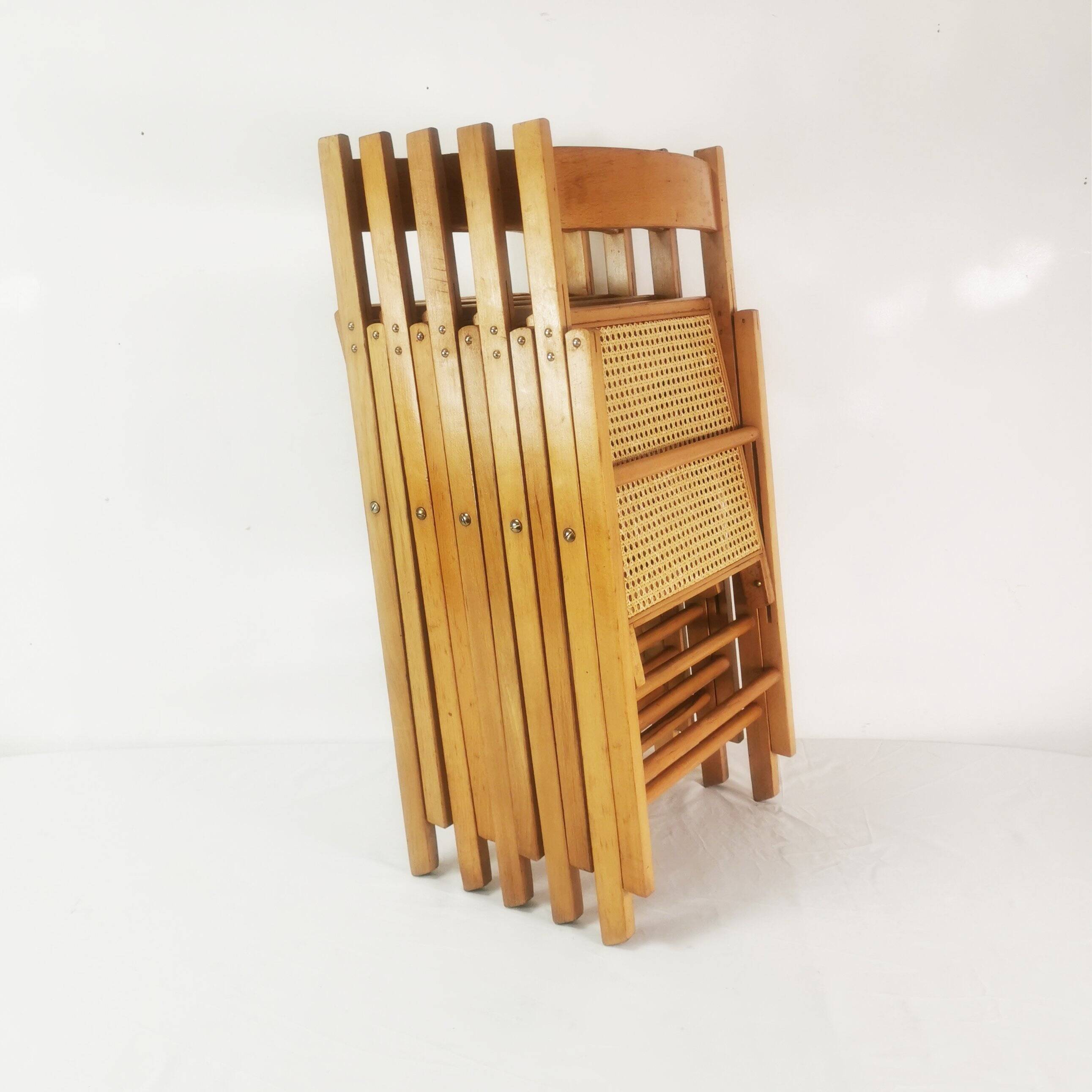 Set of folding chairs with raffia, Germany, 1980s.