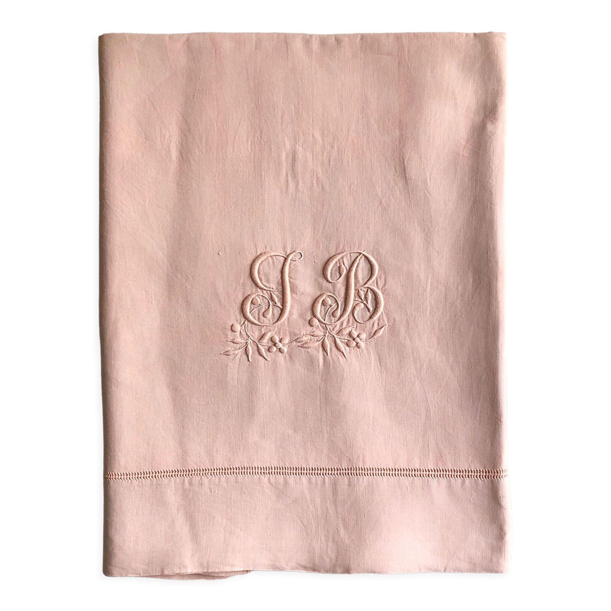 Antique sheet in pure washed linen tinted in morning pink