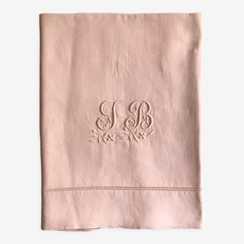 Antique sheet in pure washed linen tinted in morning pink