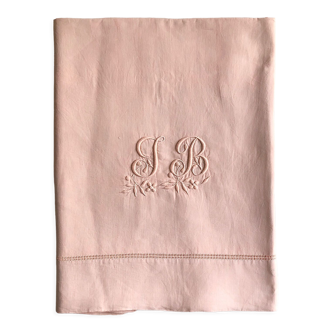 Antique sheet in pure washed linen tinted in morning pink