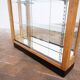 Blonde walnut display cabinet with sliding glass doors – 20th century