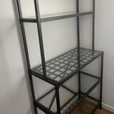 Black metal designer shelf with glass shelves
