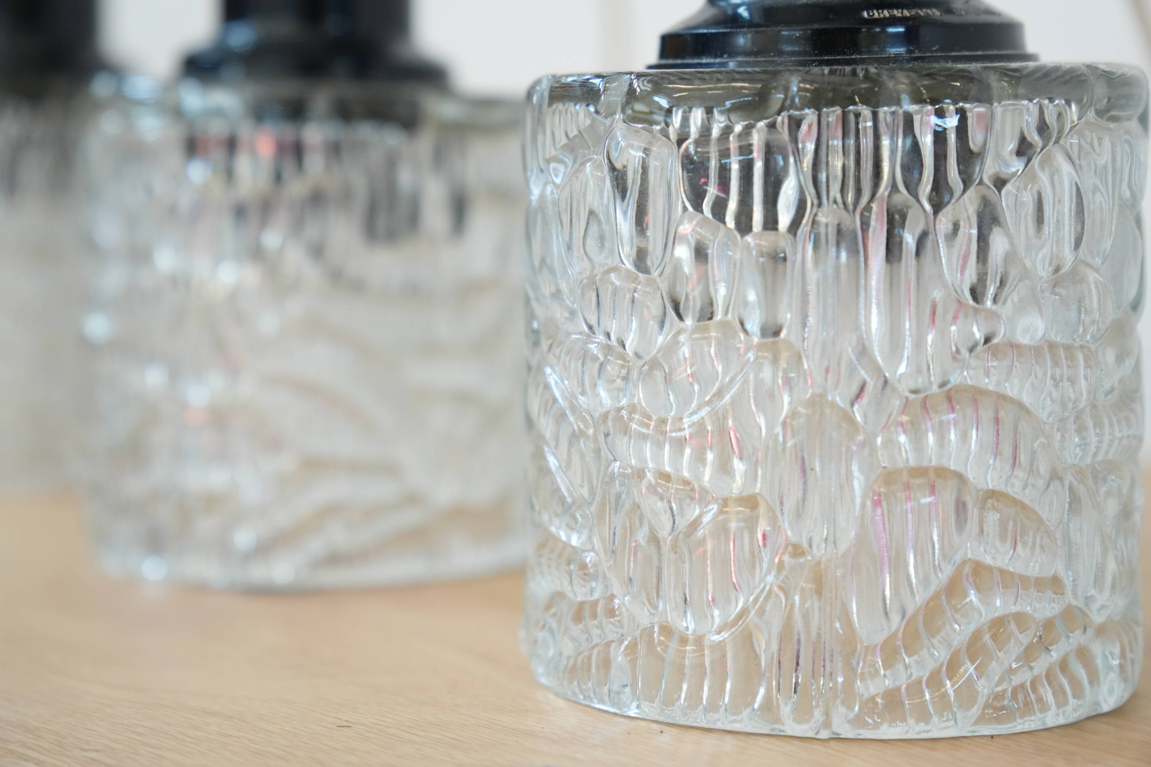 Set of 3 Vintage 1970s Hand-Blown Crystal Pendant Wall Lights