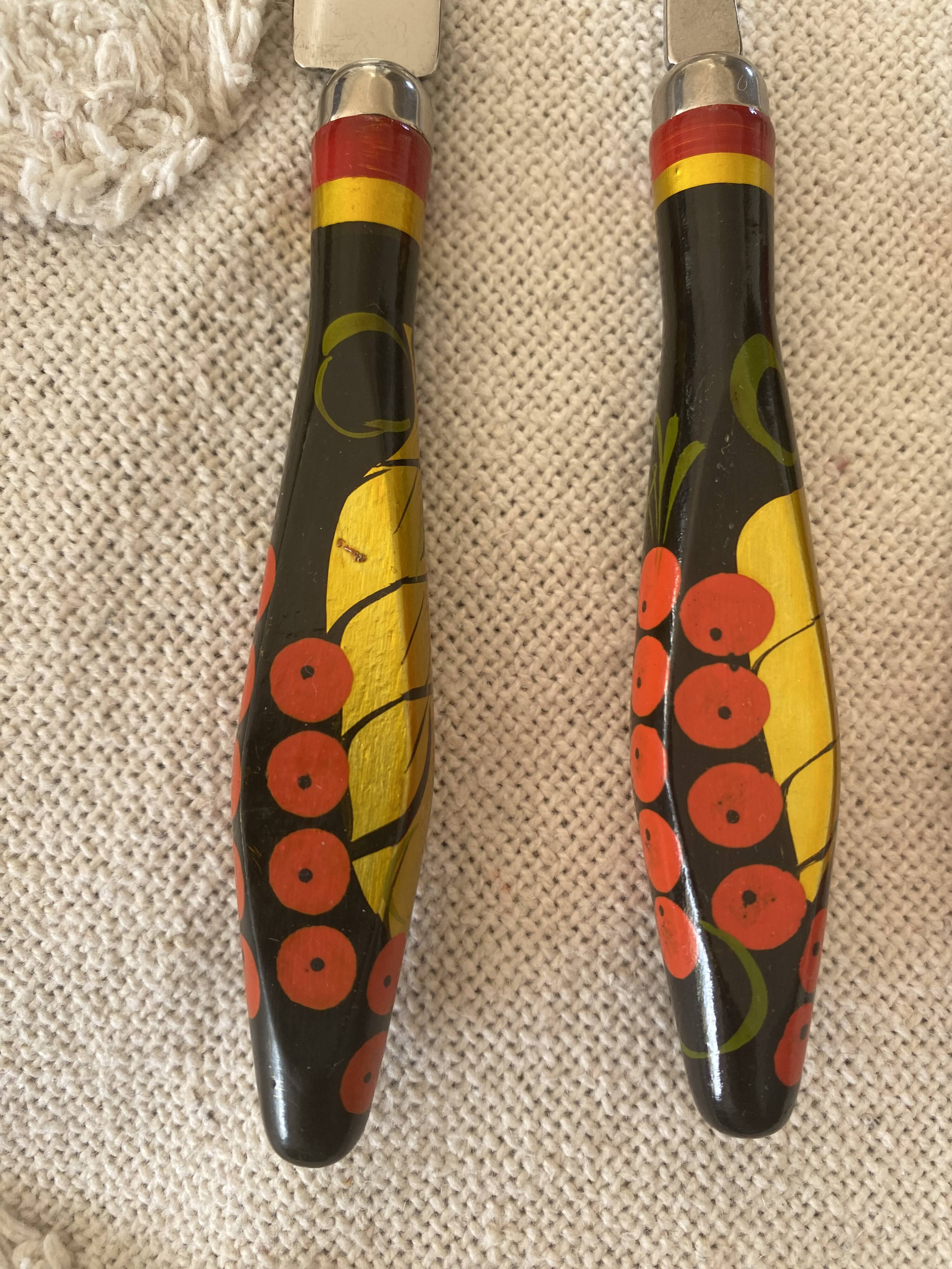 Vintage Ukrainian folk art cutlery set