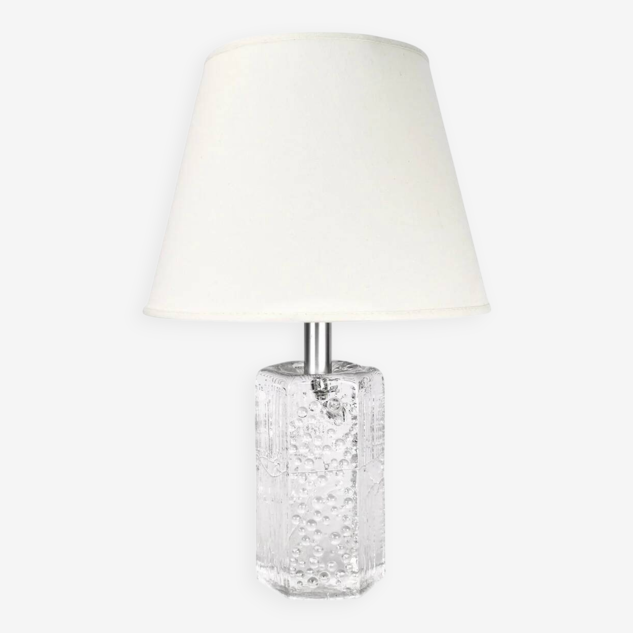 Mid-century solid crystal structured table lamp by Willem Heesen for Royal Leerdam