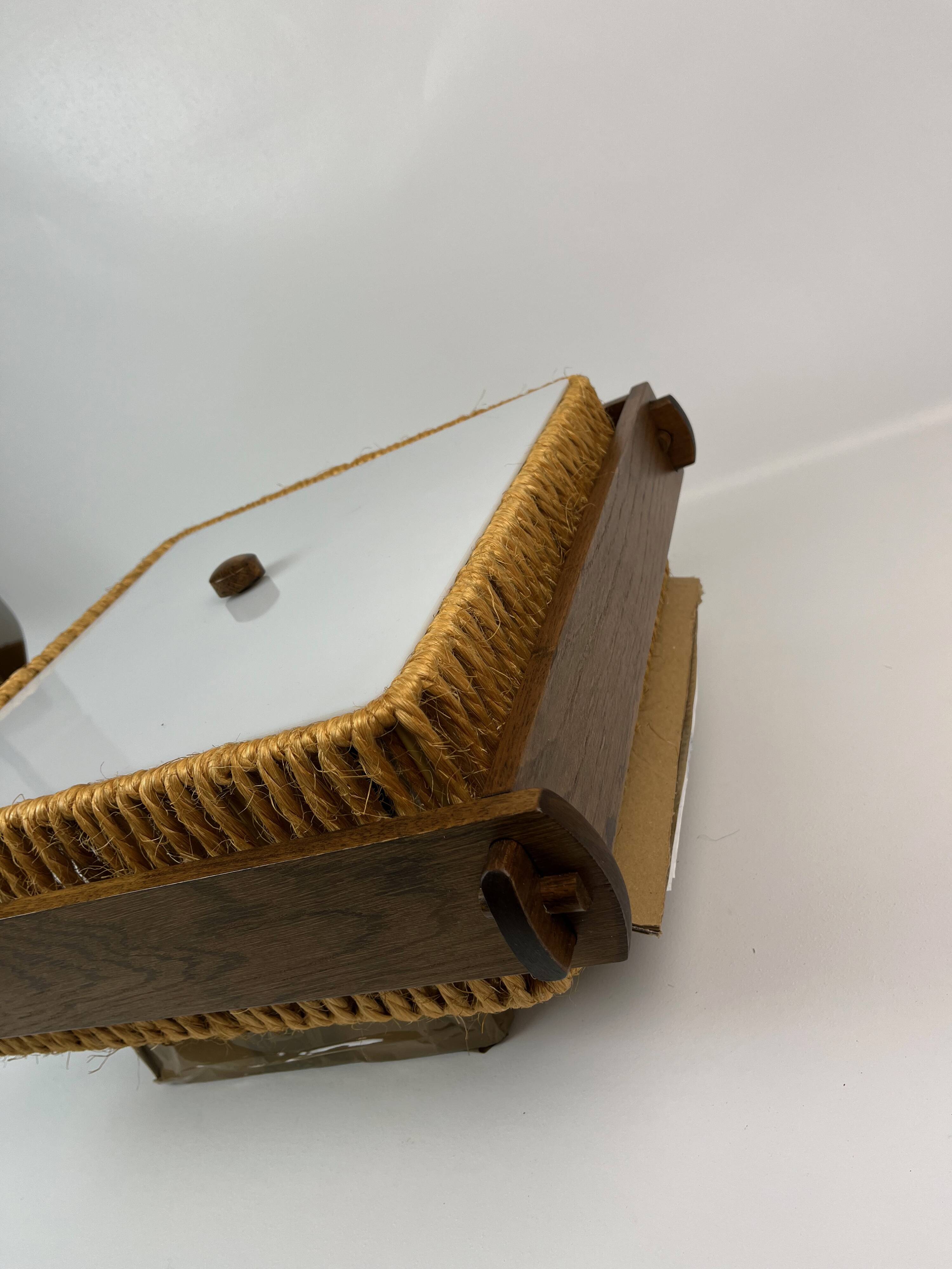 Rare lampe de plafond originale Temde Mid Century Danish Modern en chêne et sisal