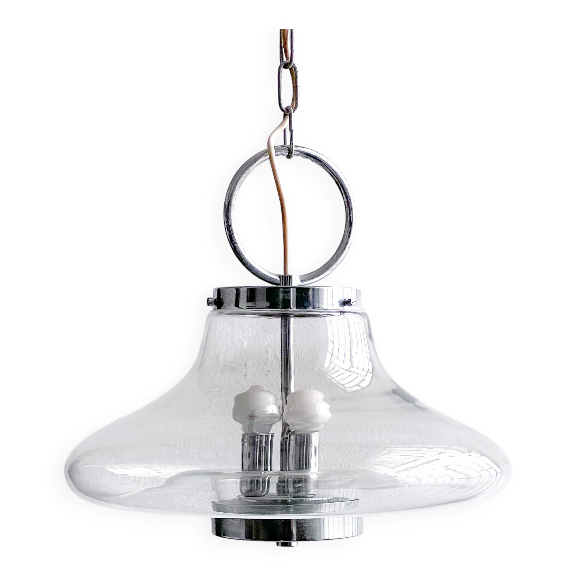 Vintage Murano Glass Accent Chandelier, Space Age Era Chrome Nason Mazzega Style