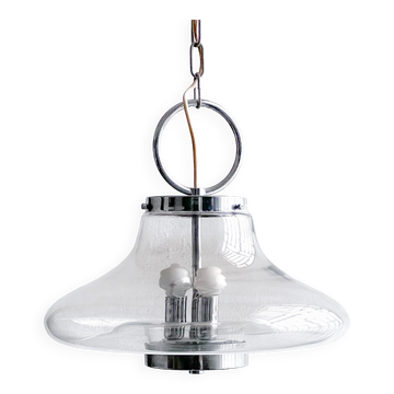 Vintage Murano Glass Accent Chandelier, Space Age Era Chrome Nason Mazzega Style