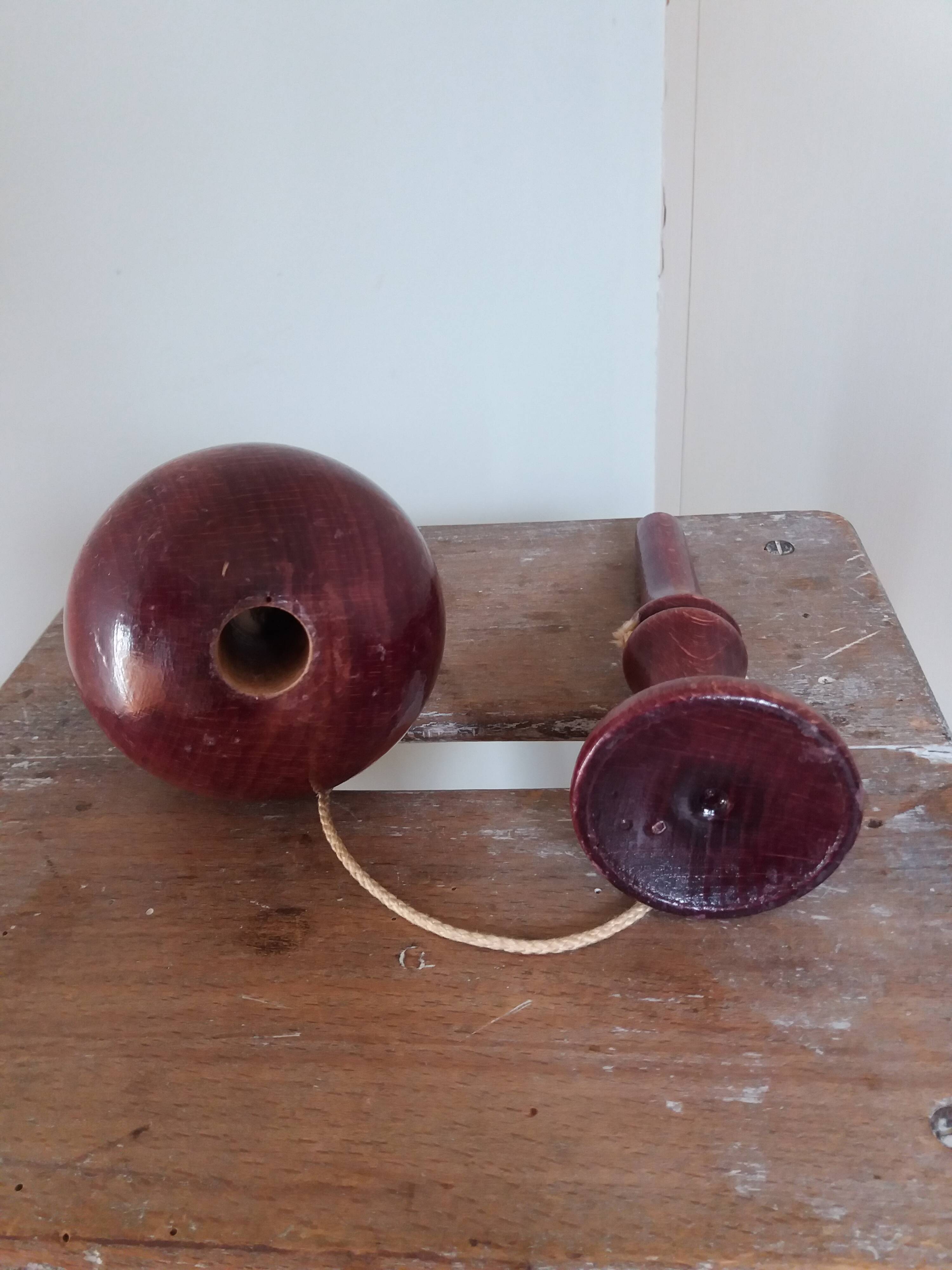 Old bilboquet stained wood plum purple