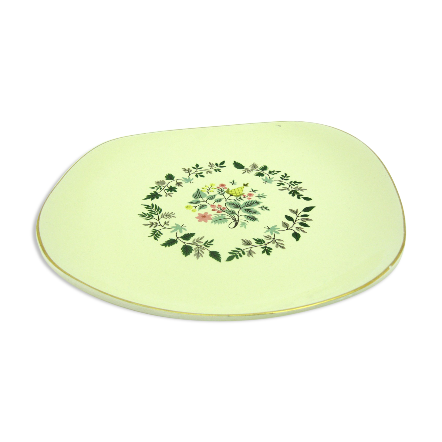 Ceramic serving dish - Bolbec floral decoration - Salins France - vintage 50s