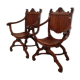Pair of antique armchairs curules called Dagobert in carved wood