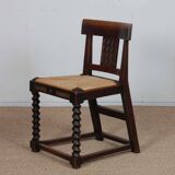 Set of 8 wooden chairs, Breton work from the 1940s.
