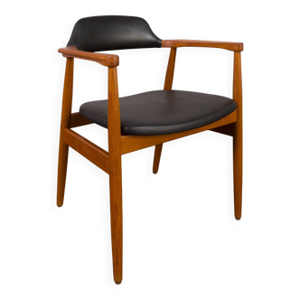 Chaise en teck massif en tissu vinyle noir, Danemark