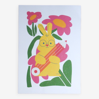 Childish illustration yellow rabbit