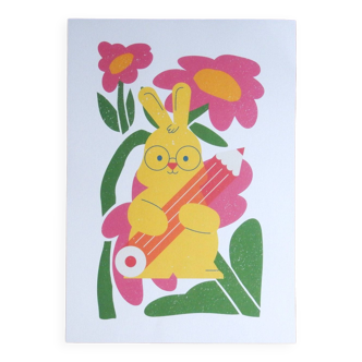 Childish illustration yellow rabbit