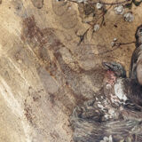 Bird dish, painted sheet metal, signed