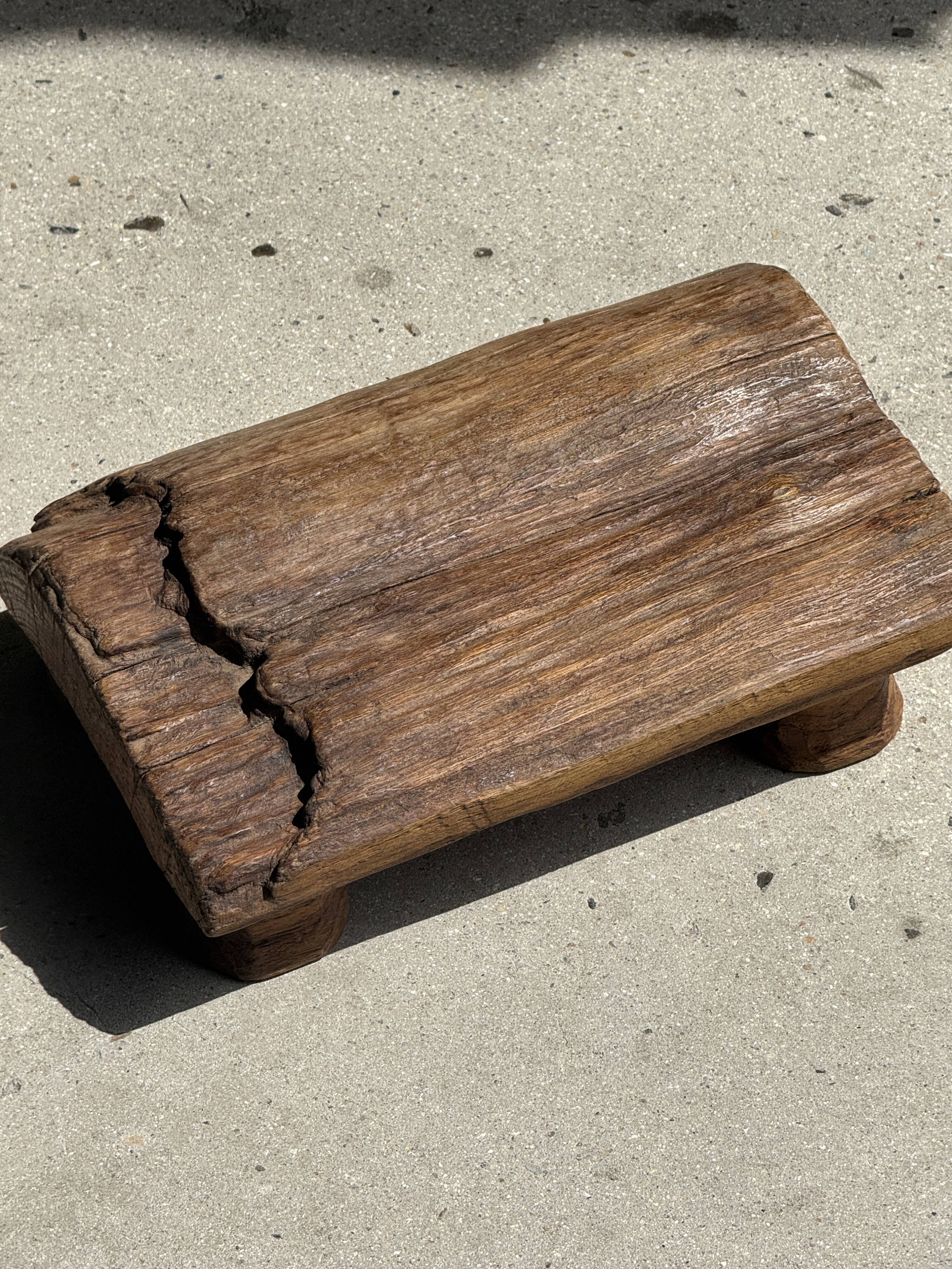 Small stool, footrest in organic blond teak monoxyle wabi-sabi L22