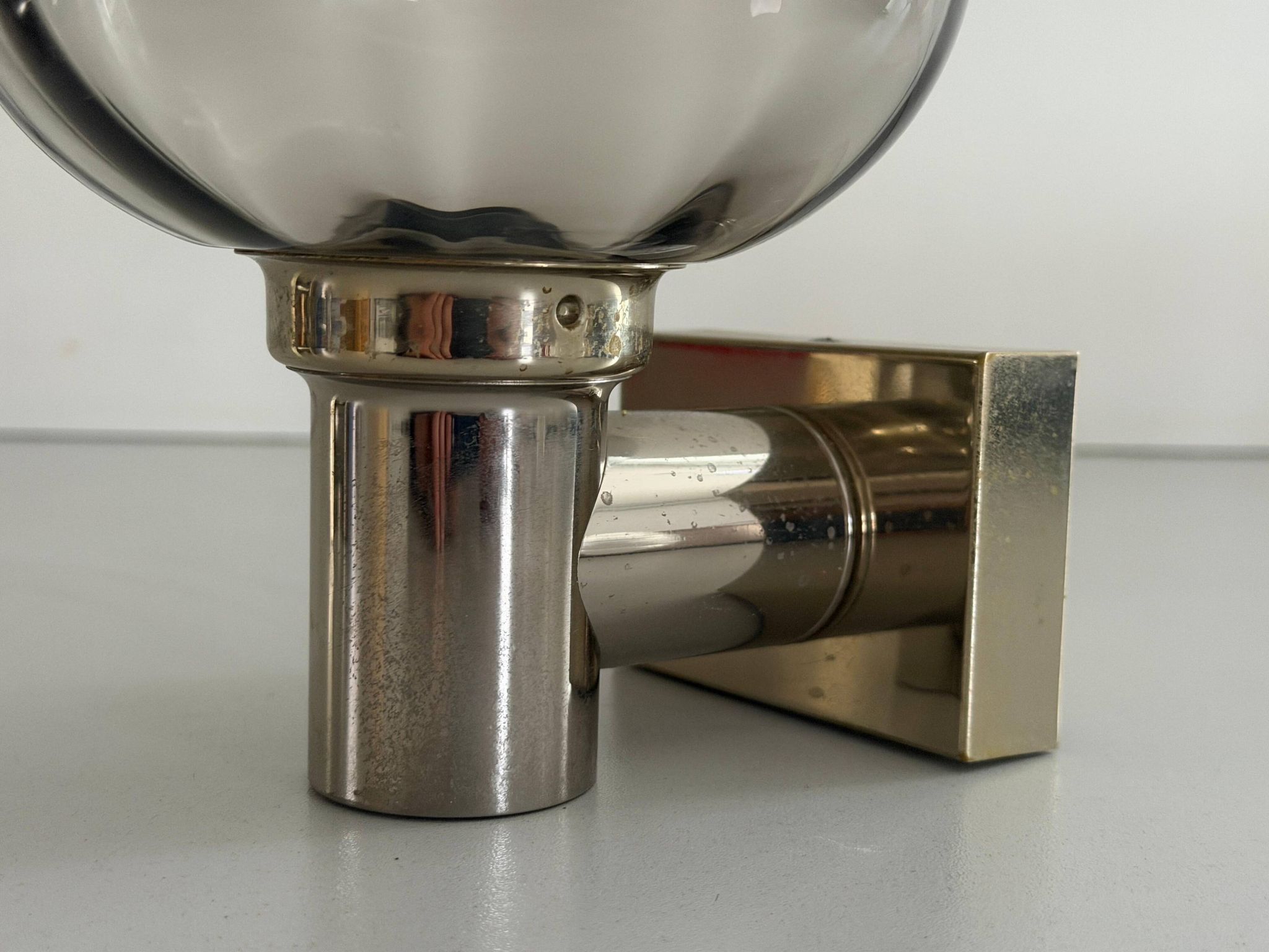 Set of 3 grey glass and chrome wall lights from the mid-century by N Leuchten, 1960s, Germany.