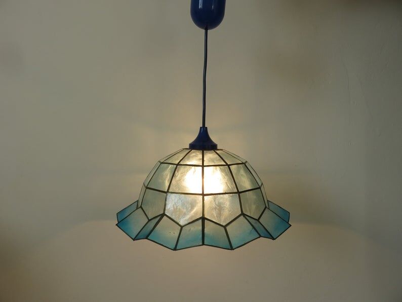 Suspension in blue mother-of-pearl and brass 70s