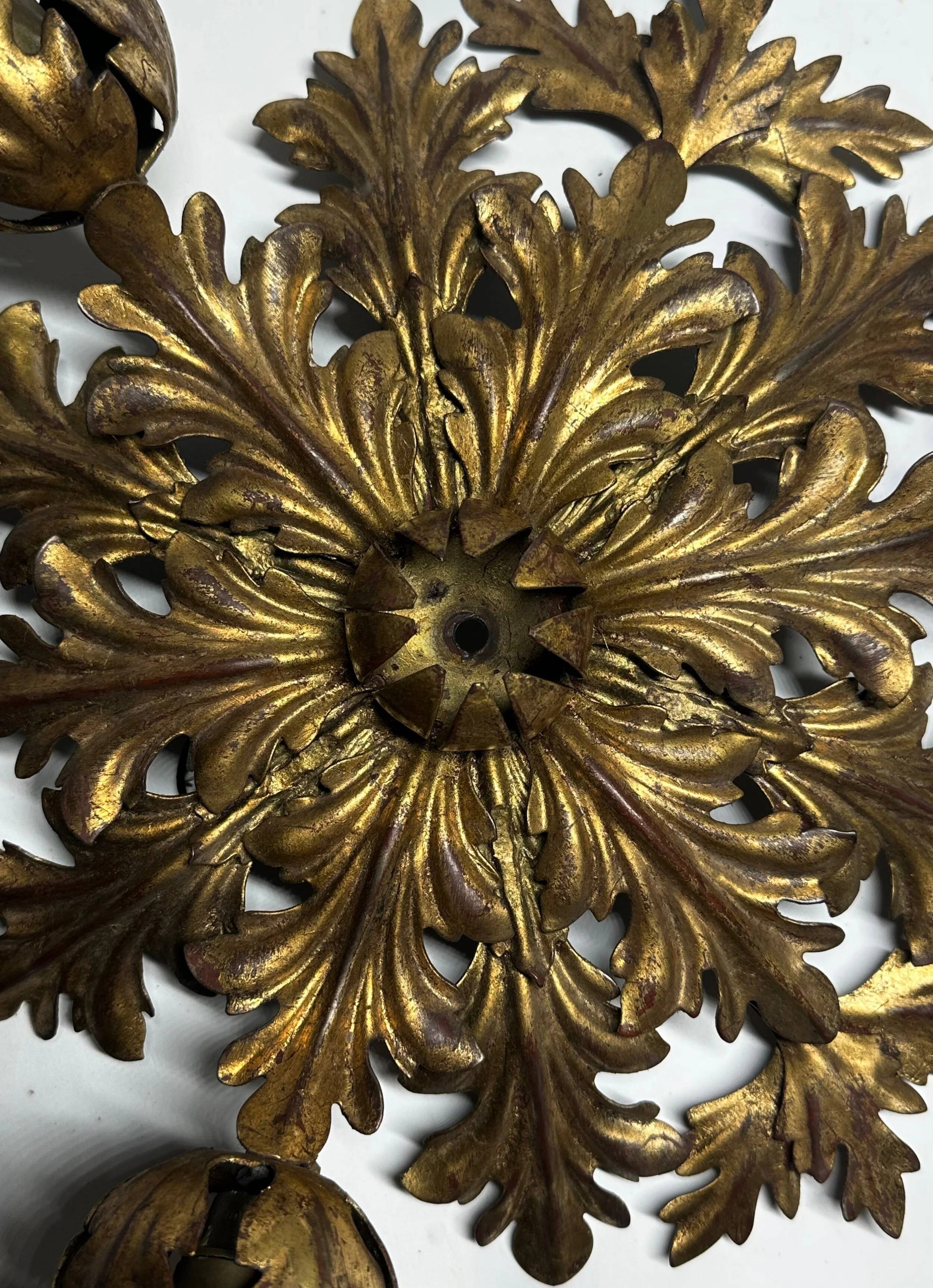 1960s gilt toleware ceiling light by Banci