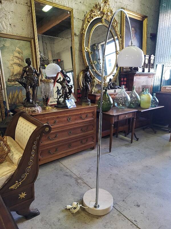 stainless steel and marble arc floor lamp