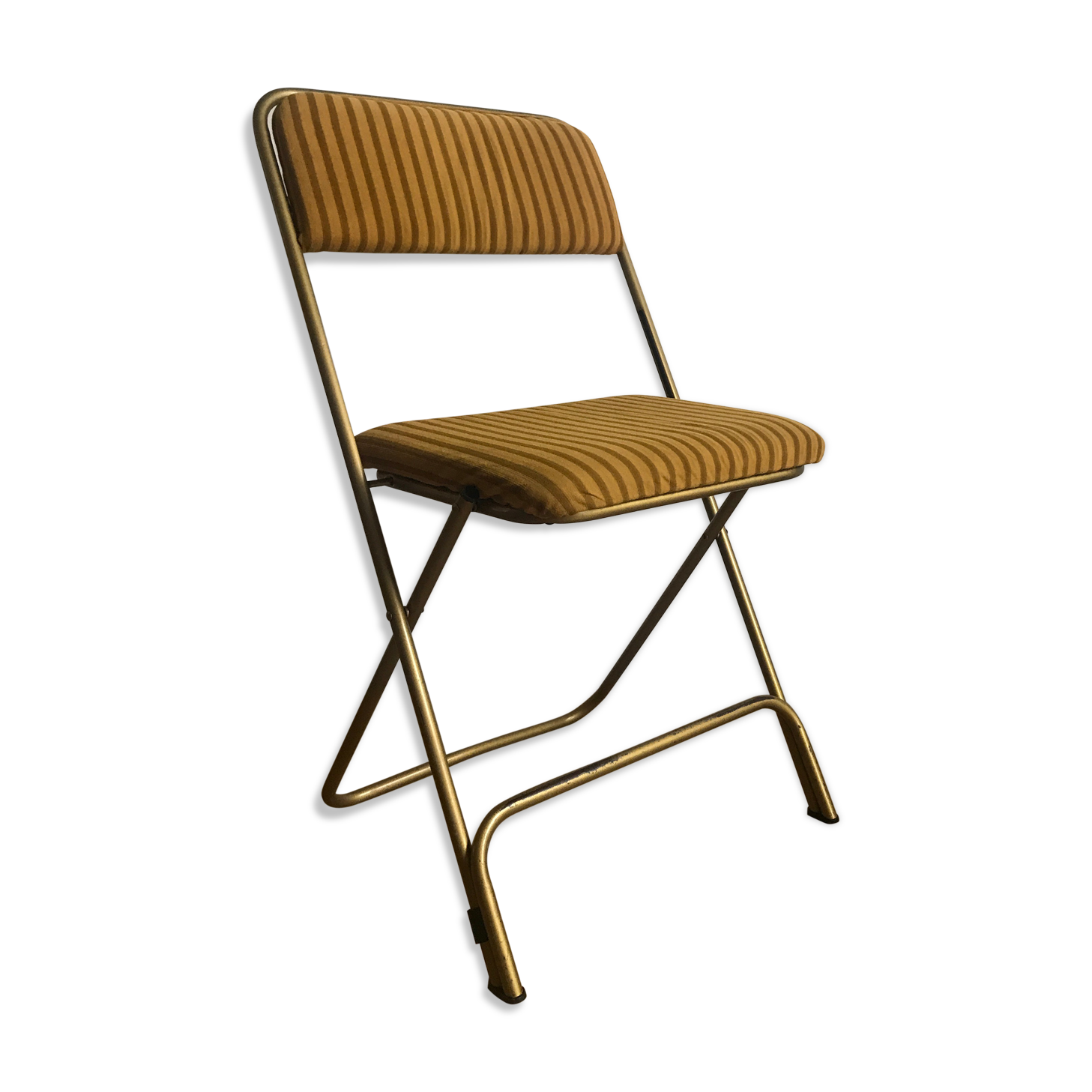 Vintage folding chair lafuma chantazur with striped golden fabric