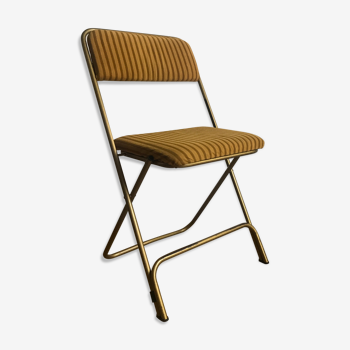 Vintage folding chair lafuma chantazur with striped golden fabric