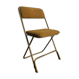 Vintage folding chair lafuma chantazur with striped golden fabric