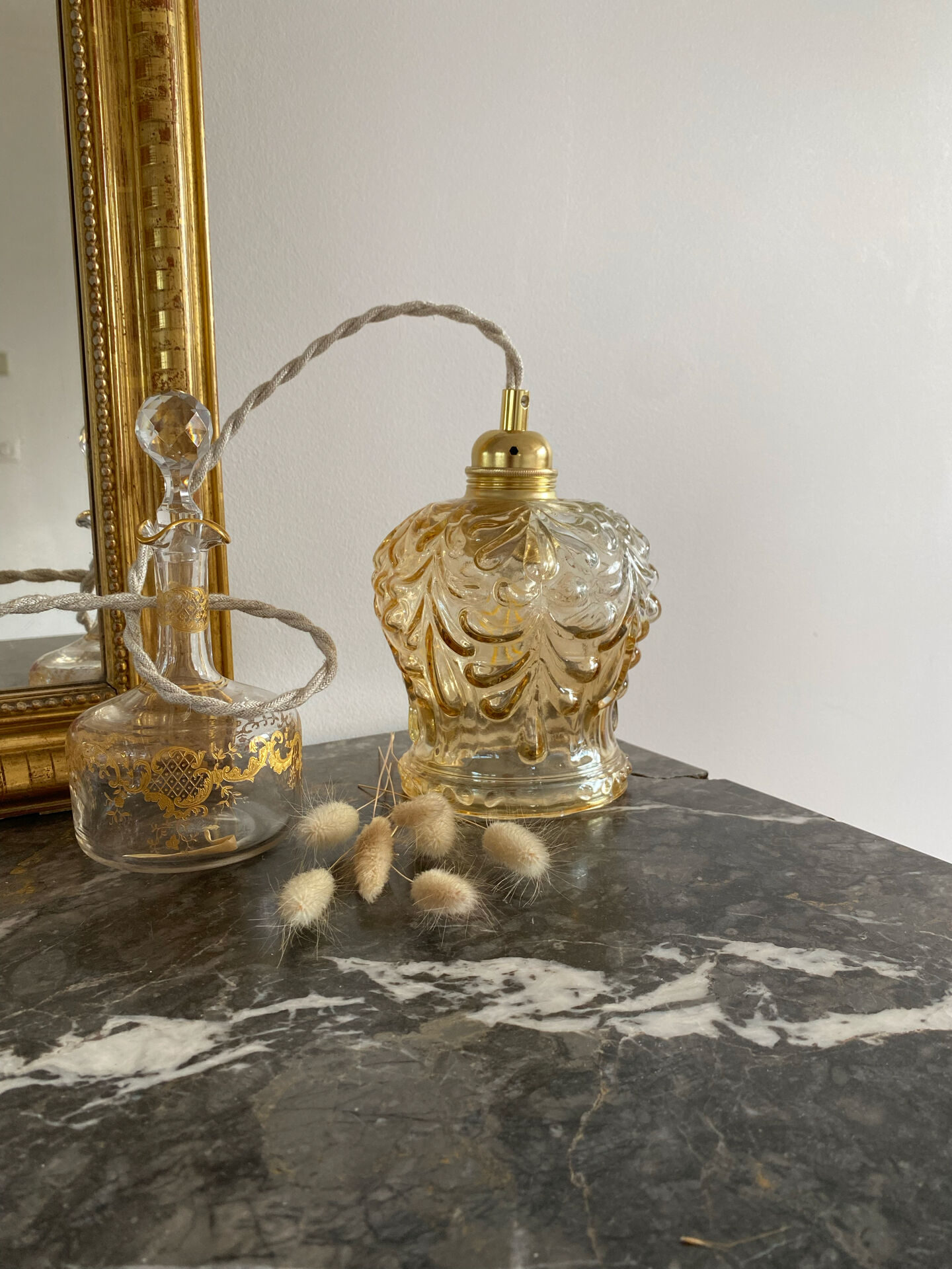 Vintage amber glass globe lamp