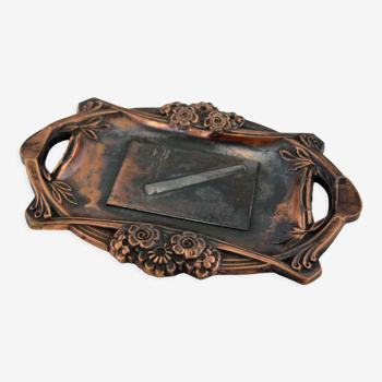 Copper metal ashtray - art nouveau décor - vintage 20s