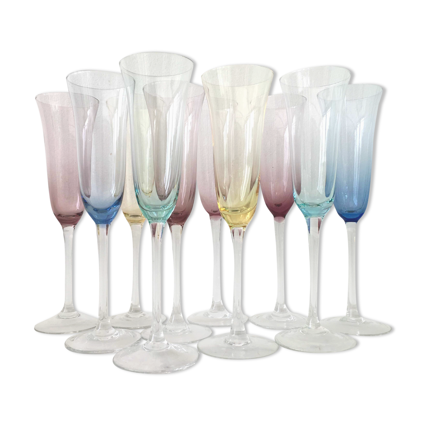Set de 10 flûtes à champagne colorées
