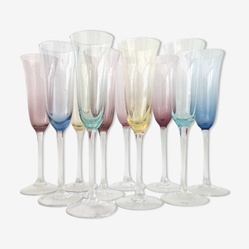 Set of 10 colorful champagne flutes