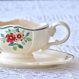 Large old hand-painted Sarreguemines Amazonas gravy boat
