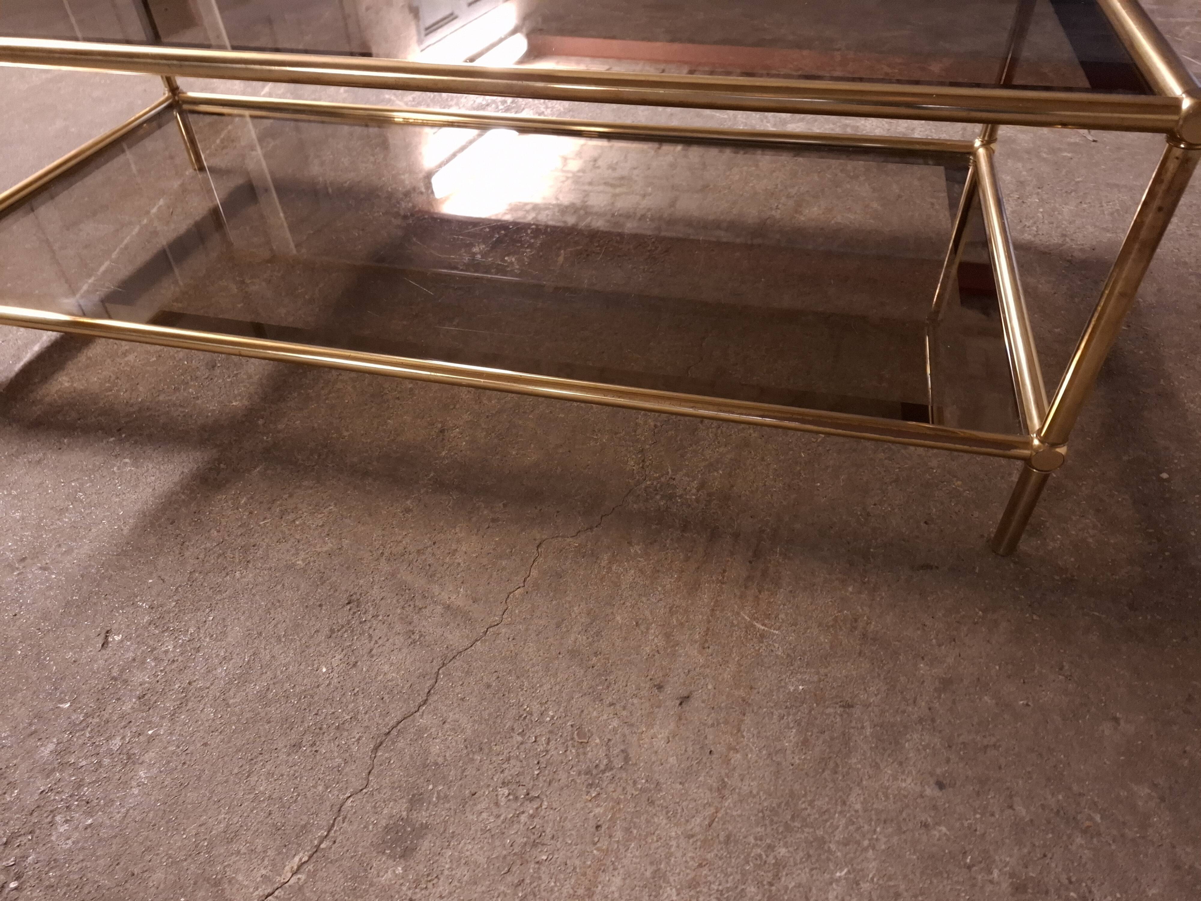 Vintage 80's brass coffee table, glass tops