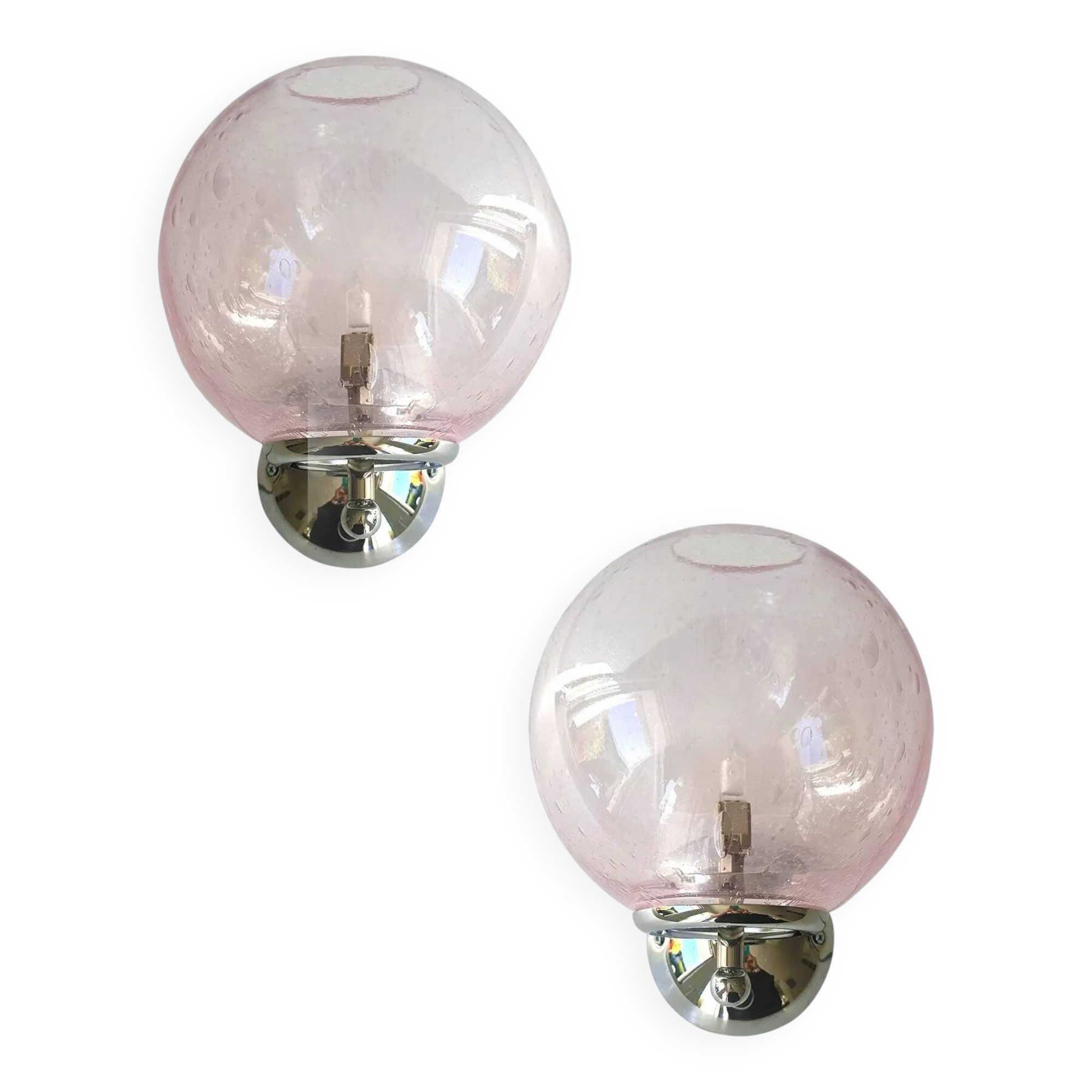 Set of Two Contemporary Pink "Pulegoso" Murano Glass Wall Sconces