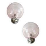 Set of Two Contemporary Pink "Pulegoso" Murano Glass Wall Sconces