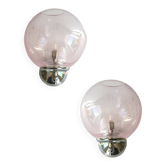 Set of Two Contemporary Pink "Pulegoso" Murano Glass Wall Sconces