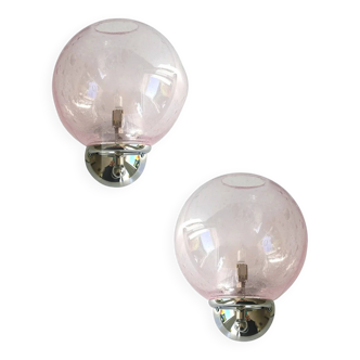 Set of Two Contemporary Pink "Pulegoso" Murano Glass Wall Sconces