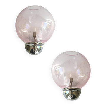 Set of Two Contemporary Pink "Pulegoso" Murano Glass Wall Sconces