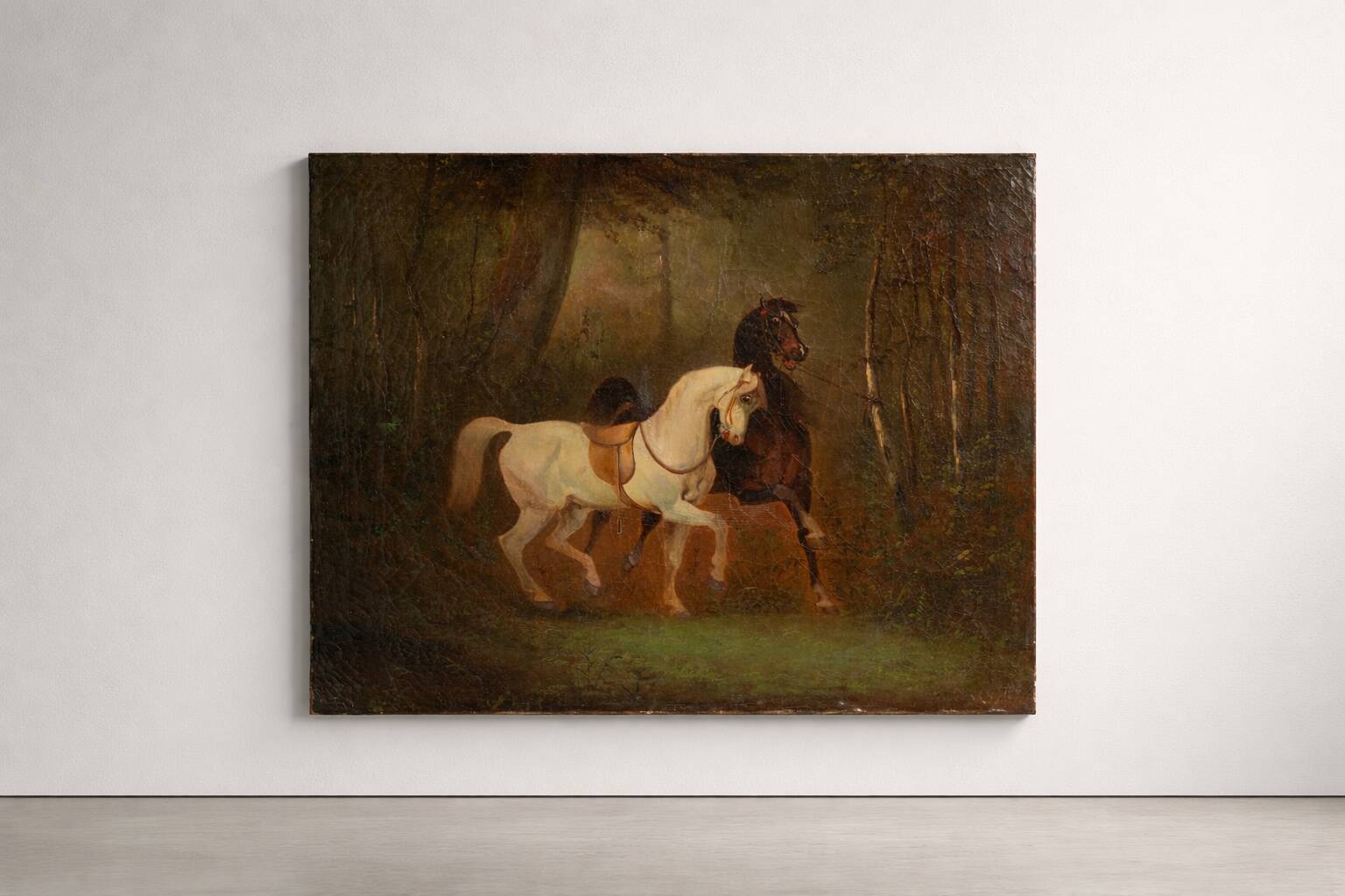 Oil painting from the early 19th century featuring two horses, circa 1820–1840.