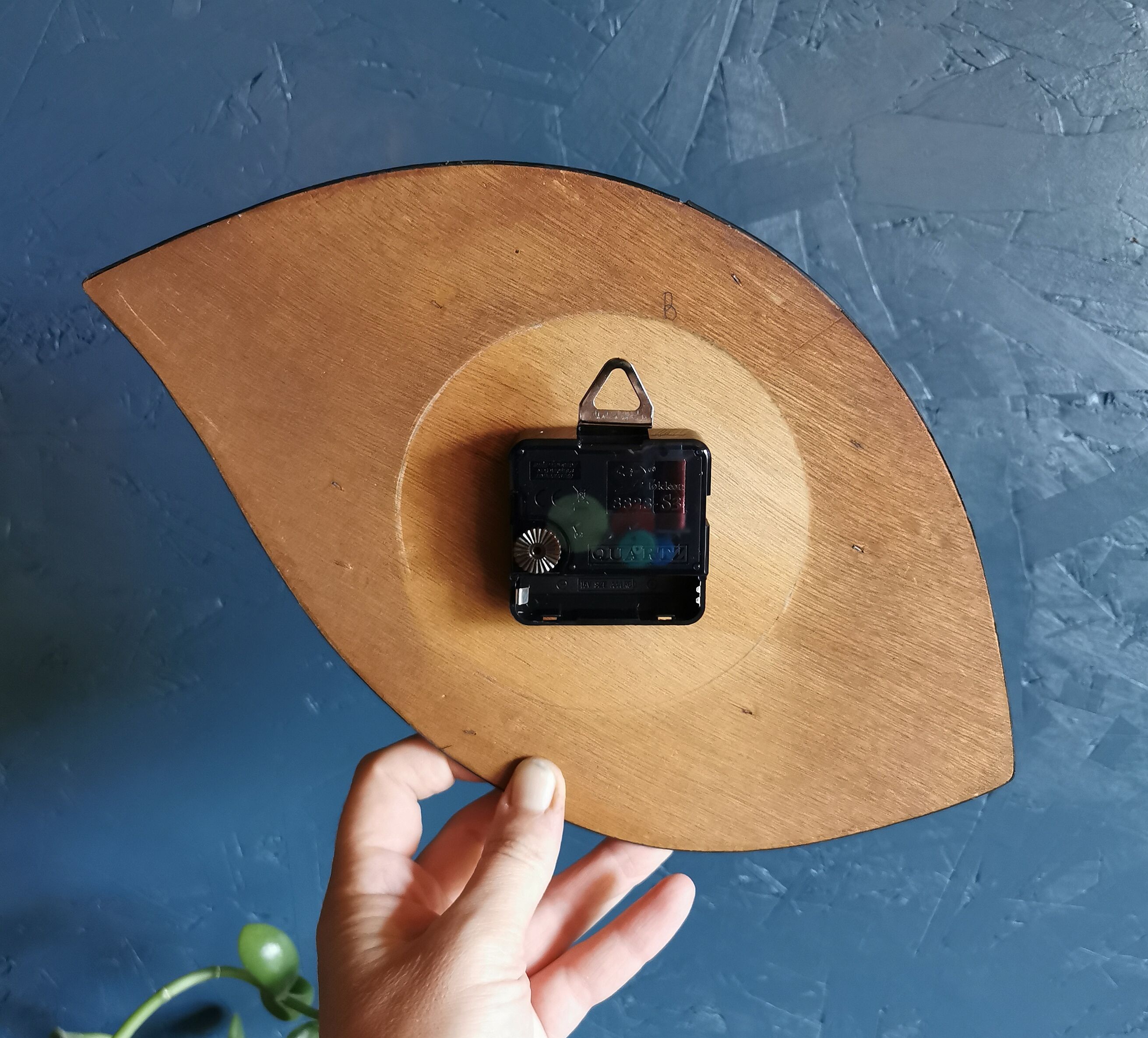 Vintage clock asymmetrical silent wall clock "Blue white ochre"